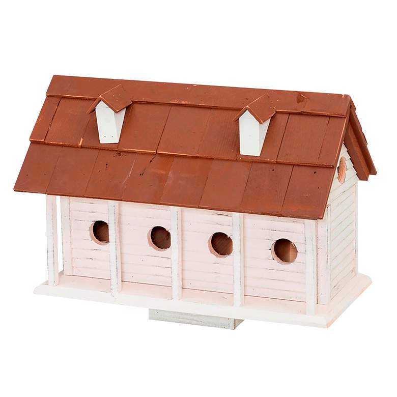 Image 1 Martinsburg Manor White Wash 6-Room Birdhouse w/ Brown Roof