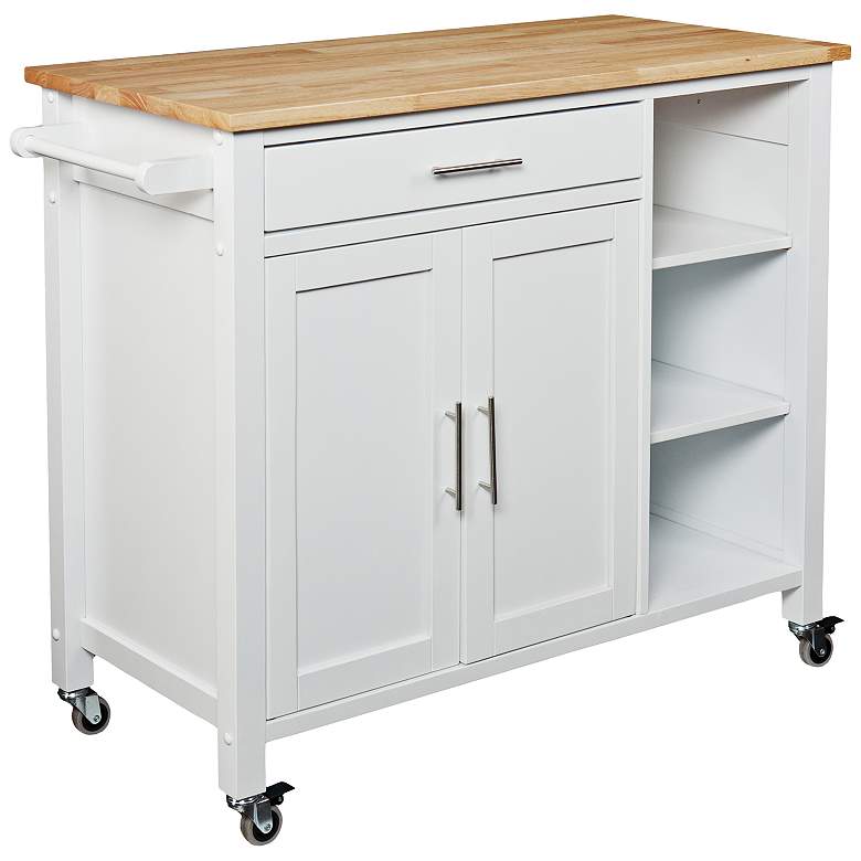 Image 2 Martinville 42" Wide White and Natural Kitchen Island Cart