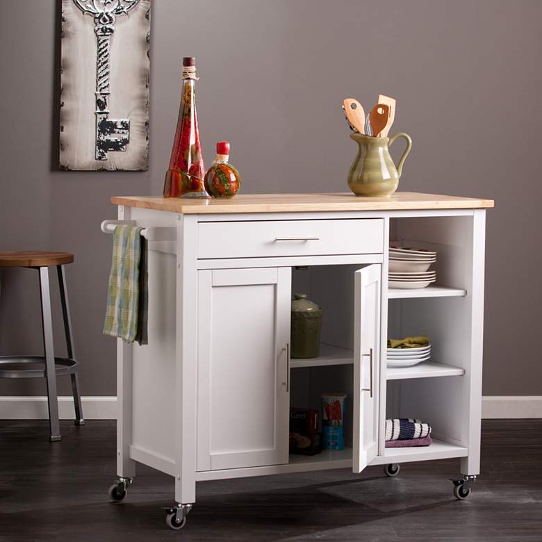 Image 1 Martinville 42" Wide White and Natural Kitchen Island Cart