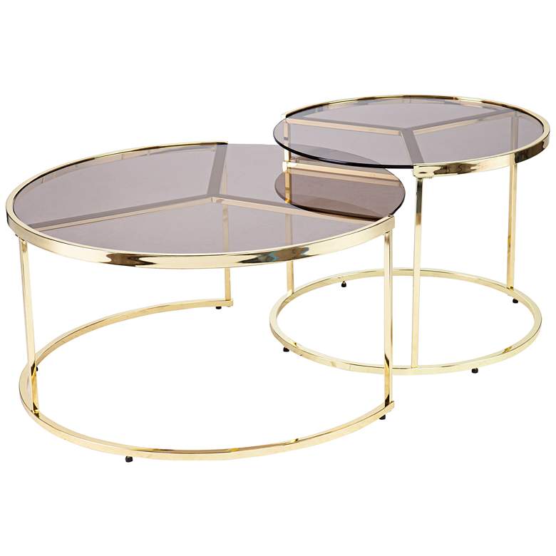 Image 2 Martley Brass Smoked Glass Nesting Cocktail Tables Set of 2