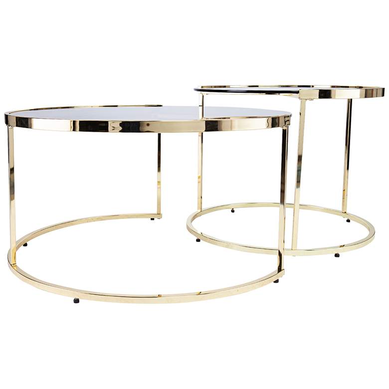 Image 3 Martley Brass Smoked Glass Nesting Cocktail Tables Set of 2 more views