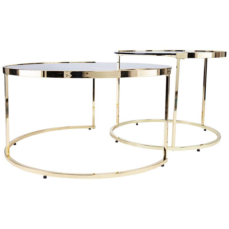 Image 3 Martley Brass Smoked Glass Nesting Cocktail Tables Set of 2 more views
