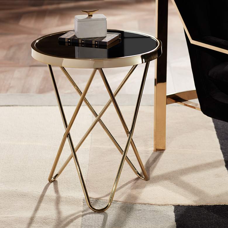 Image 2 Marty 17 1/2 inch Wide Gold and Black Hairpin End Table