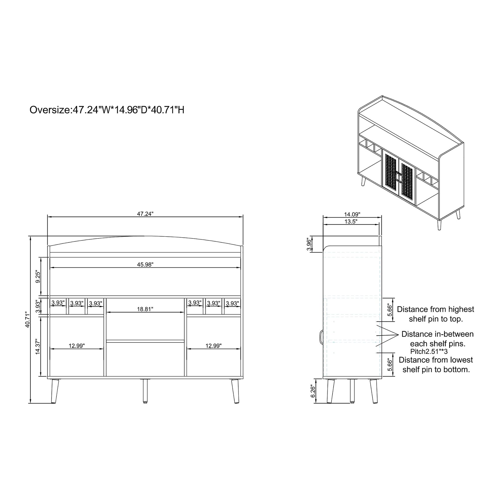 Marvolo 47 1/4"W Walnut 2-Door Bar Cabinet with Wine Storage