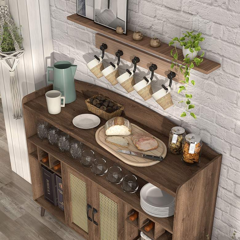 Image 5 Marvolo 47 1/4"W Walnut 2-Door Bar Cabinet with Wine Storage more views