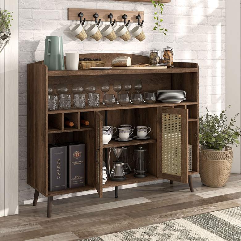 Image 6 Marvolo 47 1/4 inchW Walnut 2-Door Bar Cabinet with Wine Storage more views