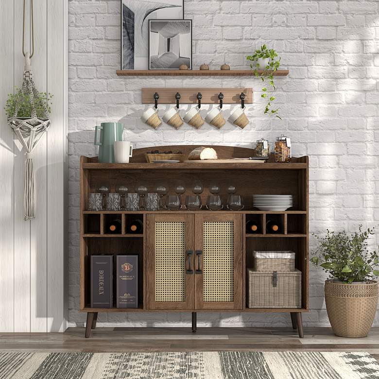 Image 7 Marvolo 47 1/4"W Walnut 2-Door Bar Cabinet with Wine Storage more views