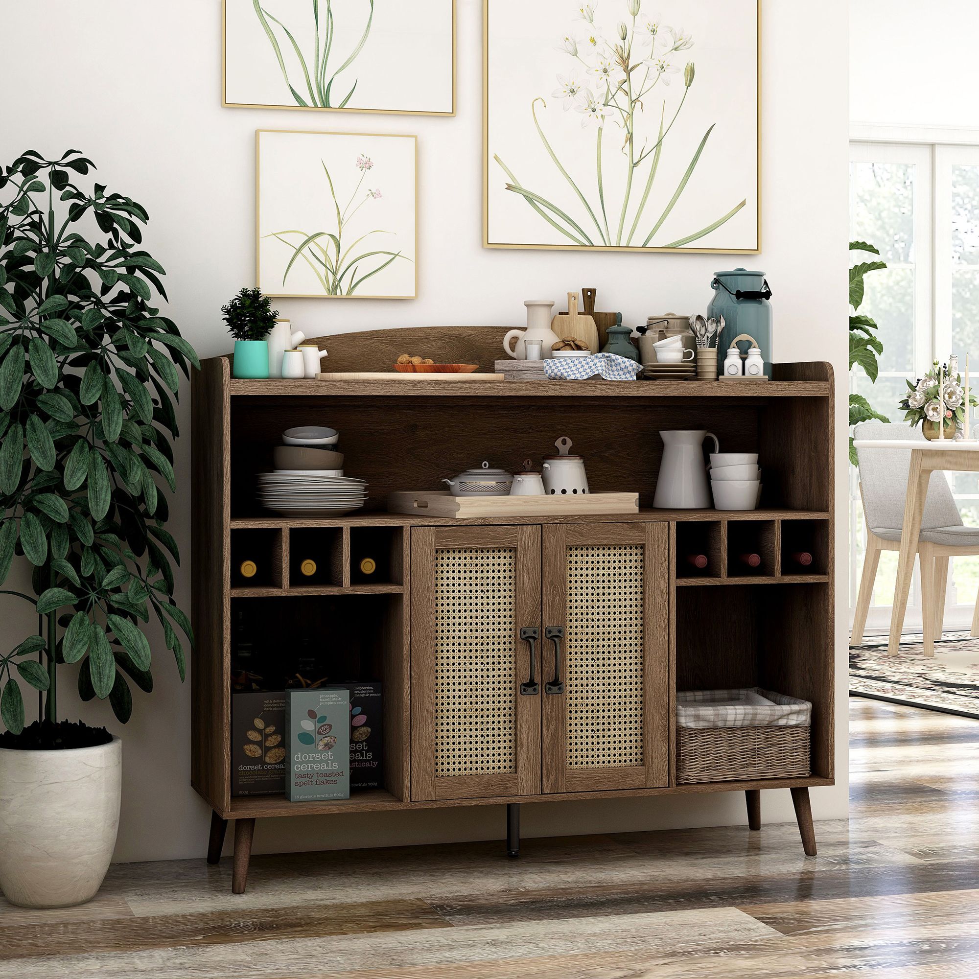 Marvolo 47 1/4"W Walnut 2-Door Bar Cabinet with Wine Storage