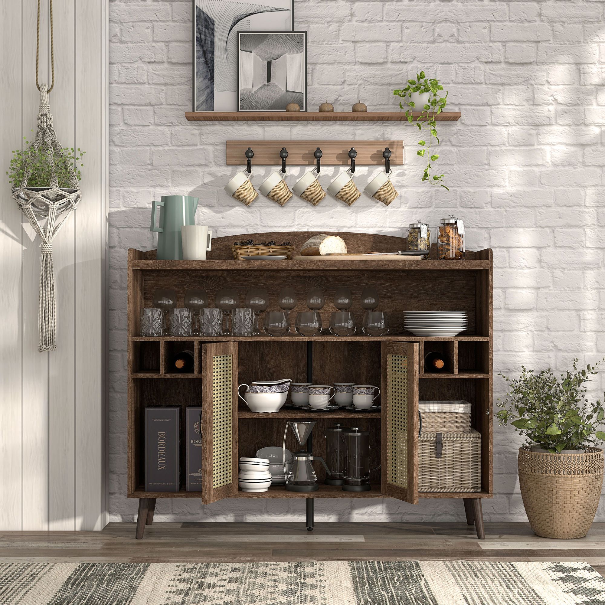 Marvolo 47 1/4"W Walnut 2-Door Bar Cabinet with Wine Storage
