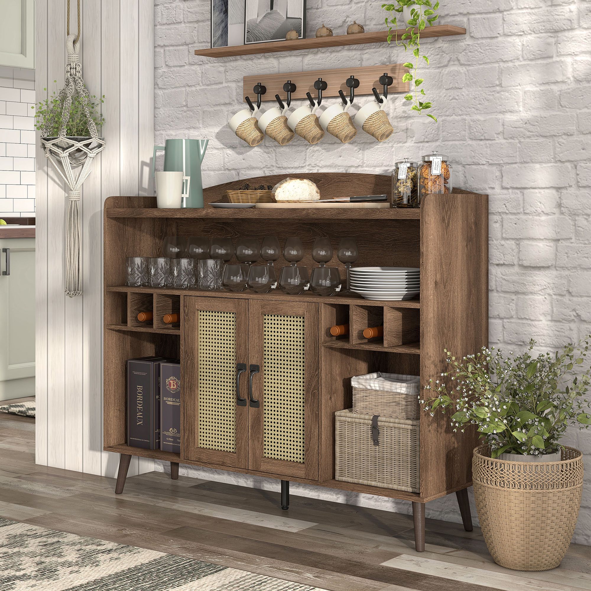 Marvolo 47 1/4"W Walnut 2-Door Bar Cabinet with Wine Storage
