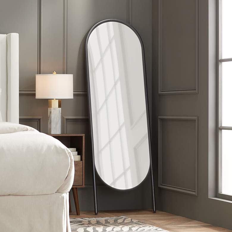 Image 1 Marwan 22 1/4" x 68 1/4" Wide Black Oval Floor Mirror