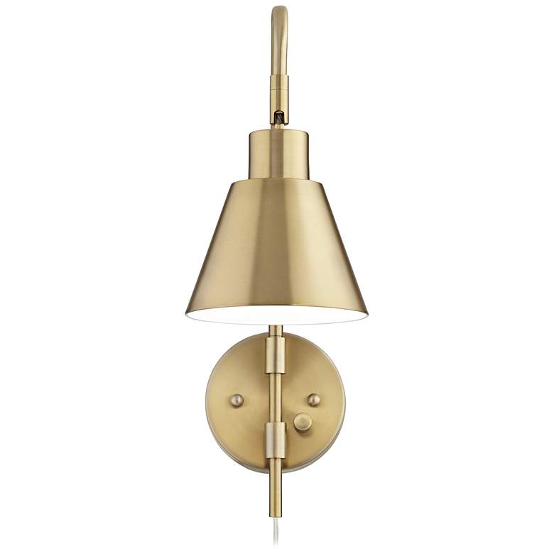 Image 7 Marybel Antique Brass Adjustable Downlight Swing Arm Plug-In Wall Lamp more views