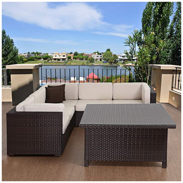 Image 1 Maryland Brown Wicker 7-Piece Outdoor Seating Patio Set