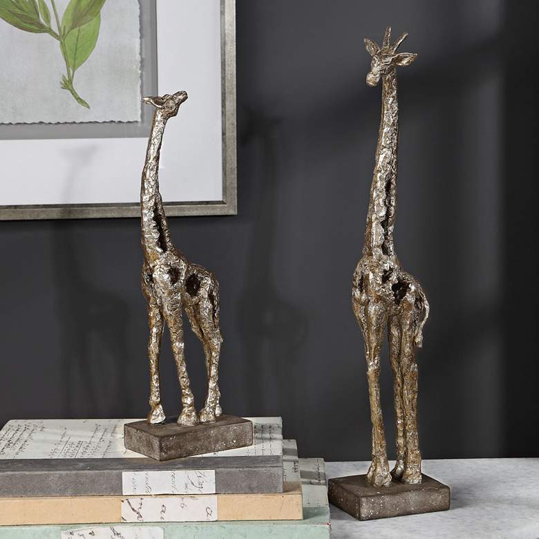 Image 1 Masai Antique Metallic Silver Giraffe Figurines Set of 2