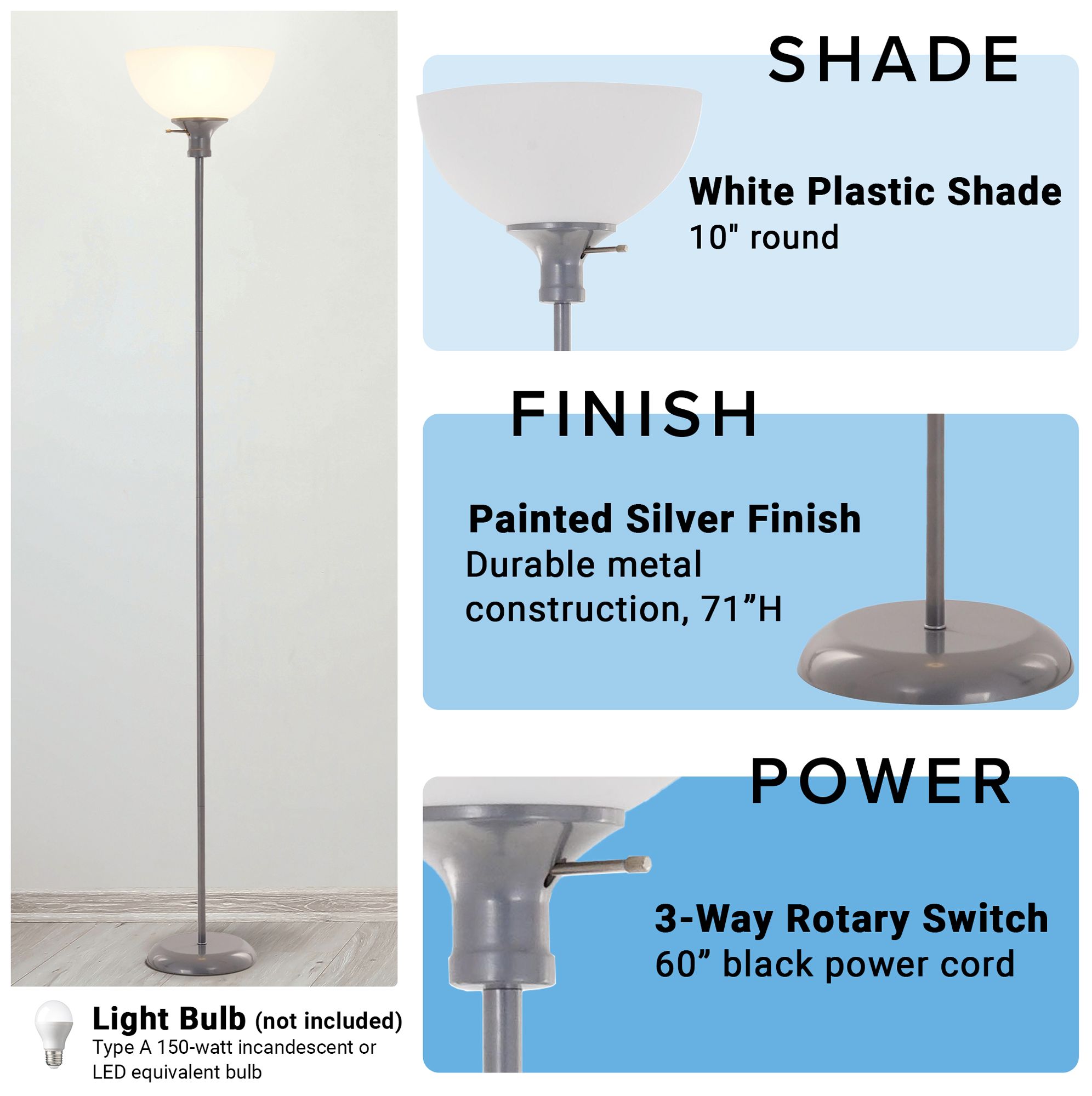 Masion 70.75" High Silver Torchiere Floor Lamp