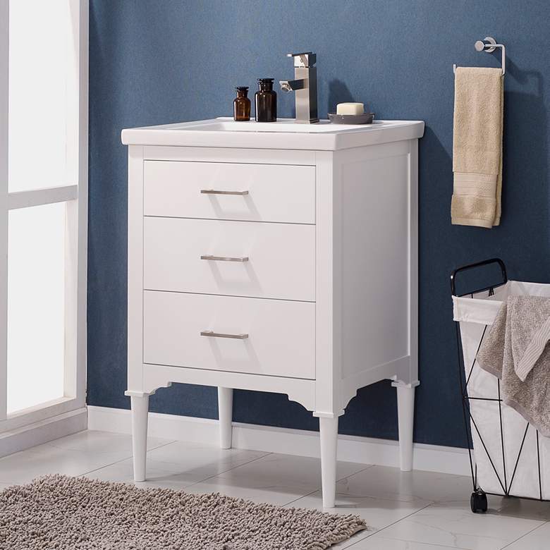 Image 1 Mason 24" Wide 3-Drawer Porcelain White Single Sink Vanity