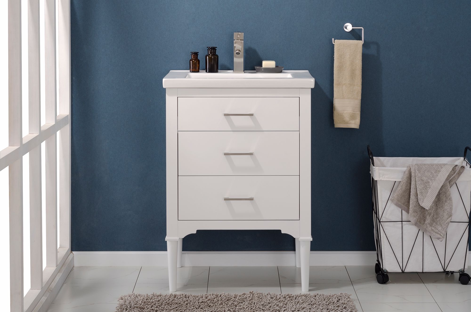 Image 3 Mason 24" Wide 3-Drawer Porcelain White Single Sink Vanity more views