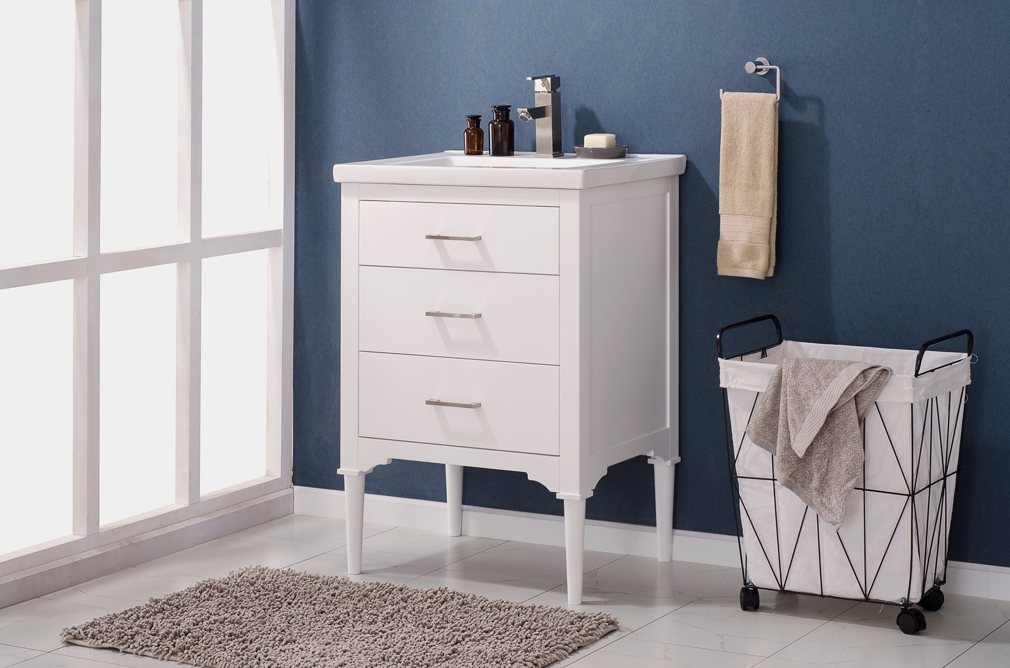 Image 4 Mason 24" Wide 3-Drawer Porcelain White Single Sink Vanity more views