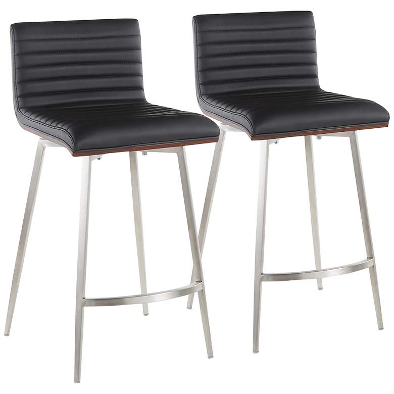 Image 2 Mason 26" Black Faux Leather Swivel Counter Stools Set of 2