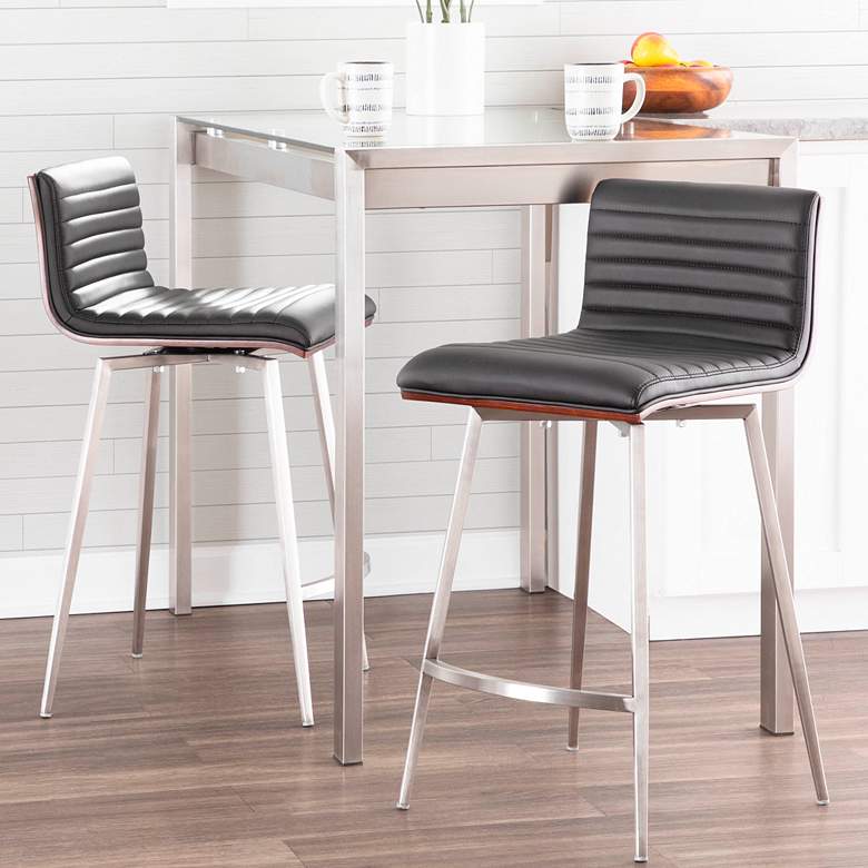 Image 1 Mason 26" Black Faux Leather Swivel Counter Stools Set of 2