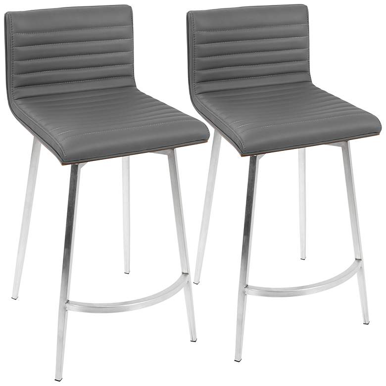 Image 1 Mason 26" Gray Faux Leather Swivel Counter Stools Set of 2