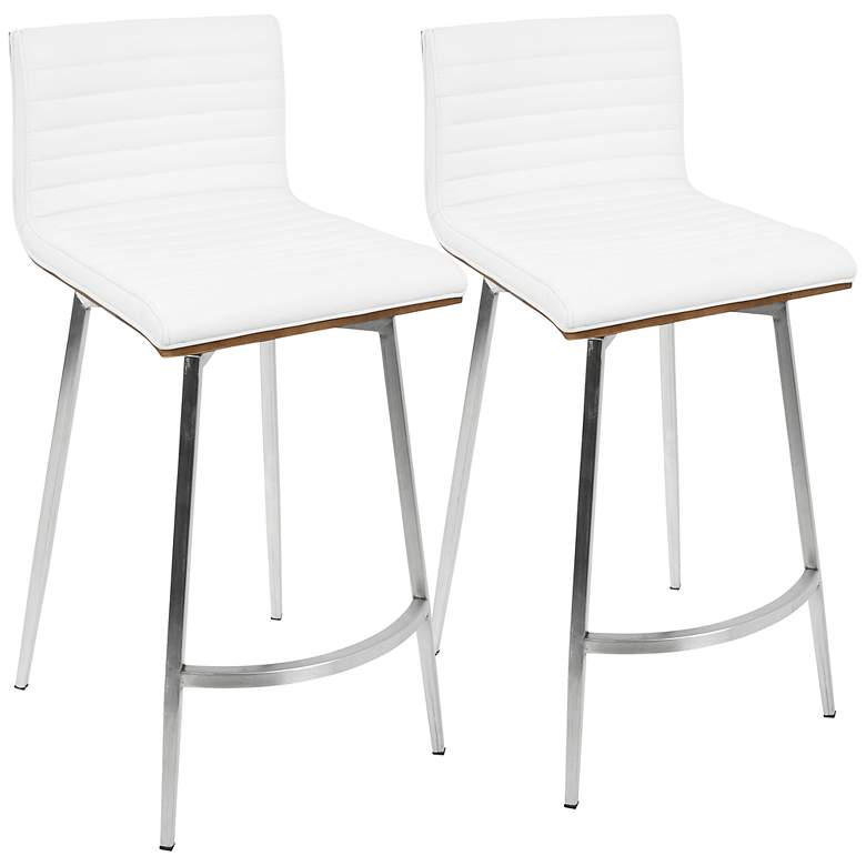 Image 1 Mason 26" White Faux Leather Swivel Counter Stools Set of 2