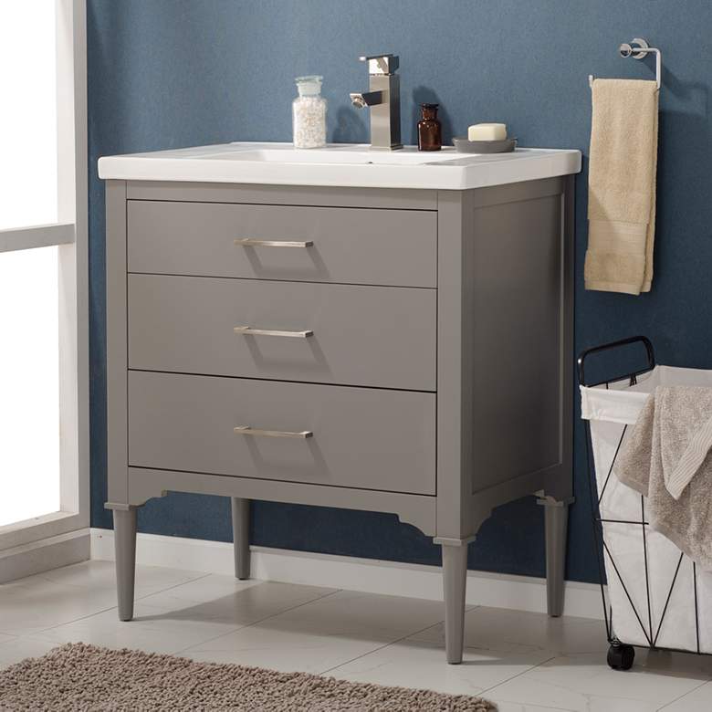 Image 1 Mason 30 inch Wide 3-Drawer Porcelain Gray Single Sink Vanity