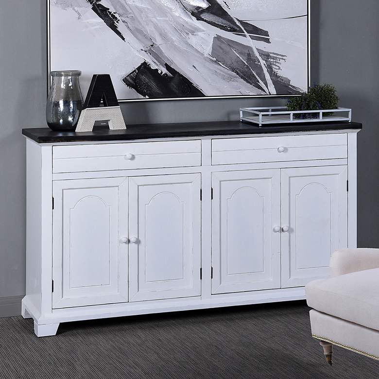 Image 1 Mason 60" Wide Large Black & White 2-Drawer & 4-Door Wood Cabi