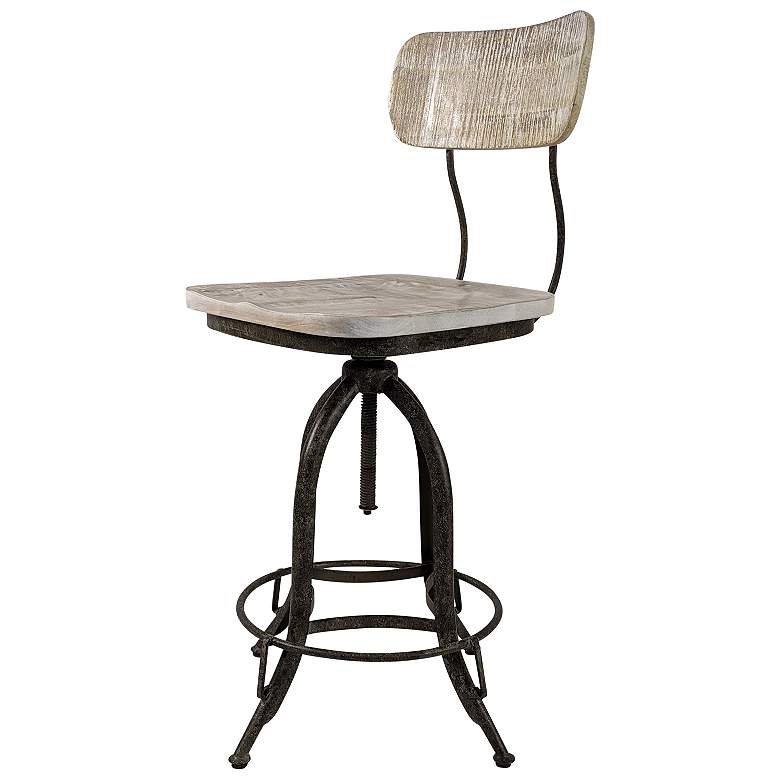 Image 1 Mason Aged Iron Base Natural Driftwood Seat Adjustable Barstool
