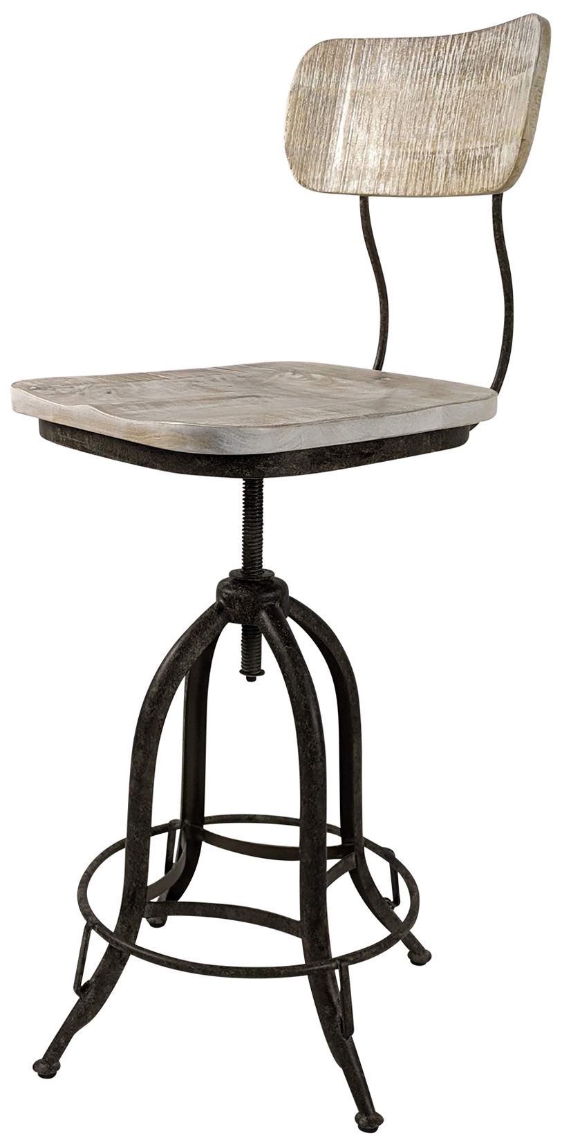 Image 2 Mason Aged Iron Base Natural Driftwood Seat Adjustable Barstool more views