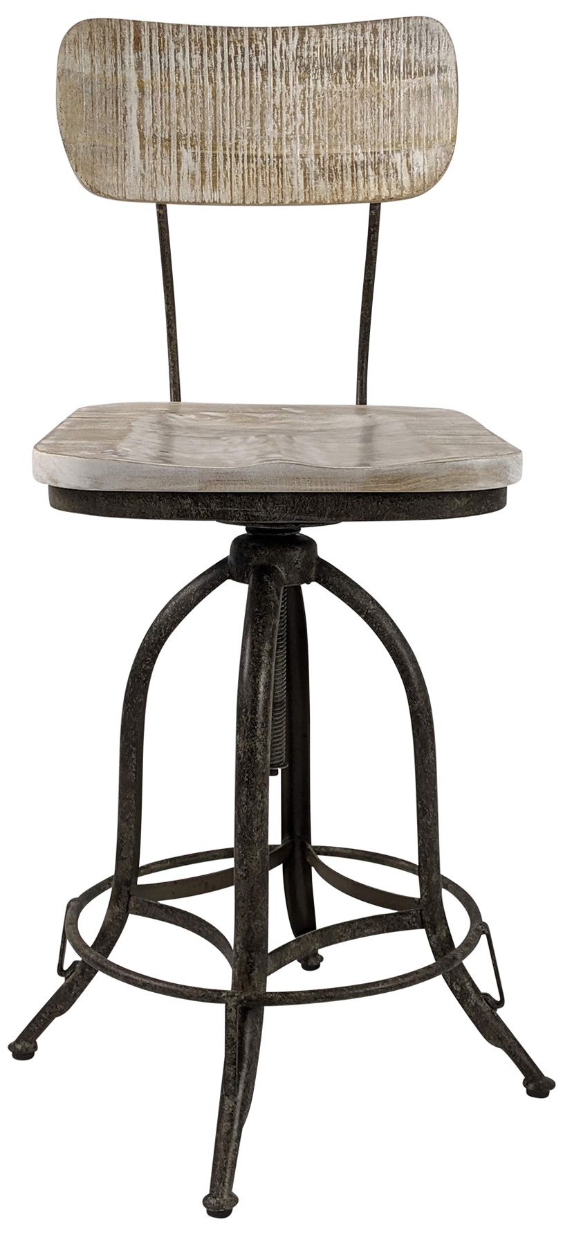 Image 3 Mason Aged Iron Base Natural Driftwood Seat Adjustable Barstool more views