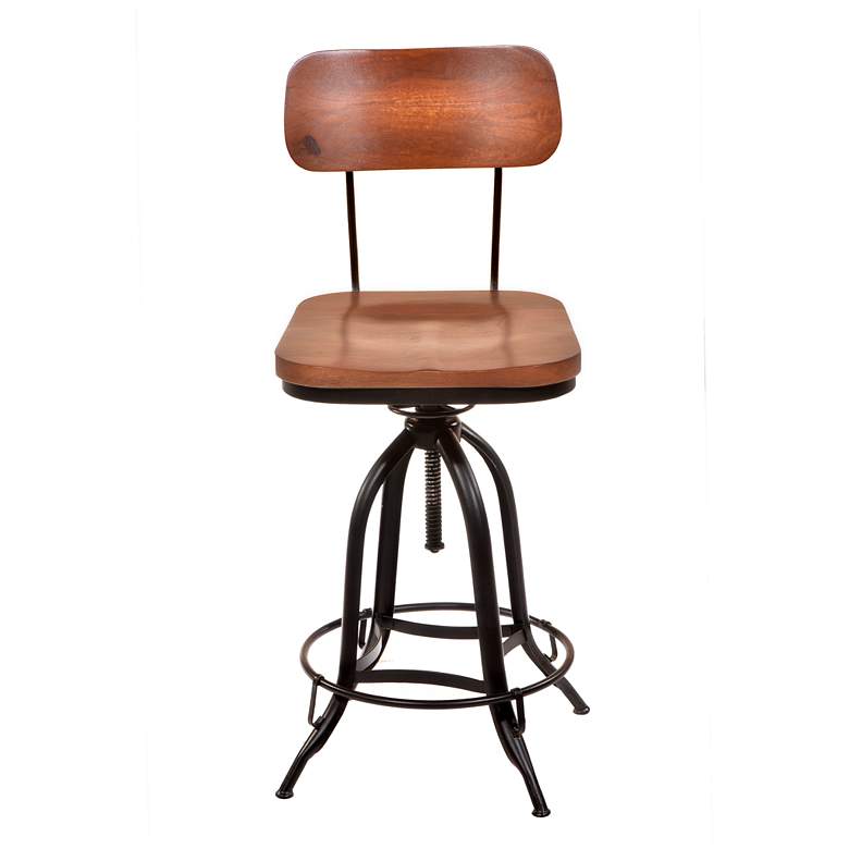 Image 2 Mason Black and Chestnut Wood Adjustable Swivel Bar Stool