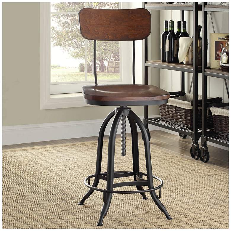 Image 7 Mason Black and Chestnut Wood Adjustable Swivel Bar Stool more views
