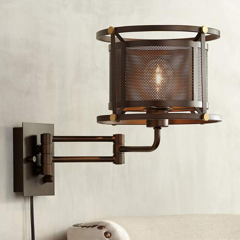 Image 1 Mason Oil-Rubbed Bronze Mesh Swing Arm Wall Lamp