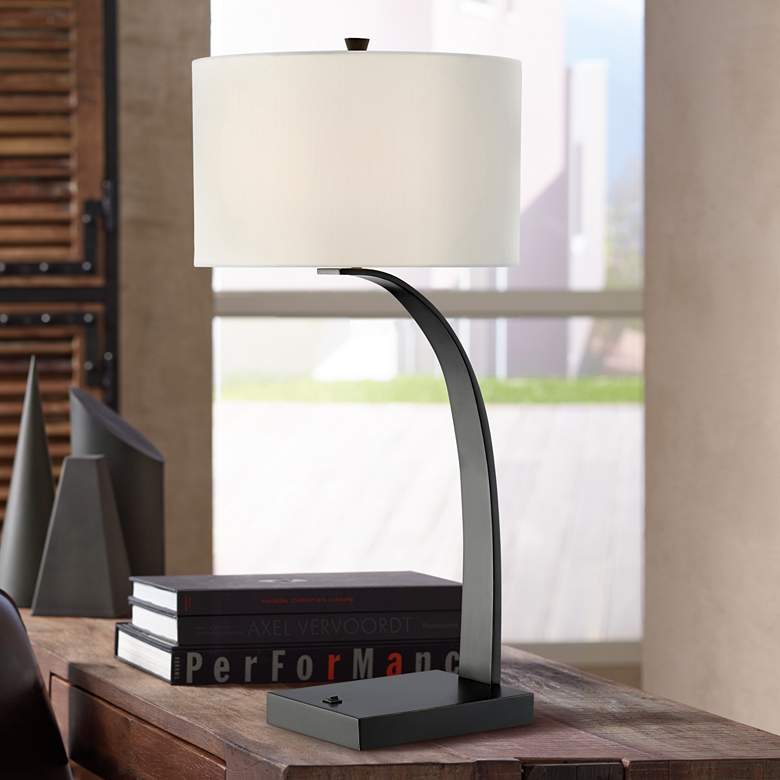 Image 1 Masonic Painted Oil-Rubbed Bronze Metal Curved Table Lamp