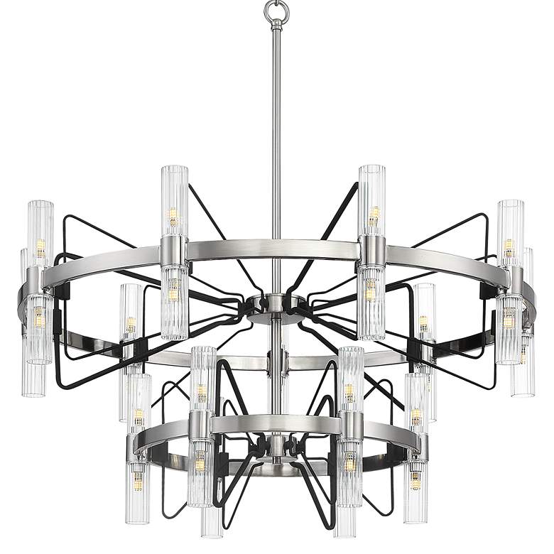 Image 3 Mass Transit 35 inch Wide Brushed Nickel 30-Light LED Pendant