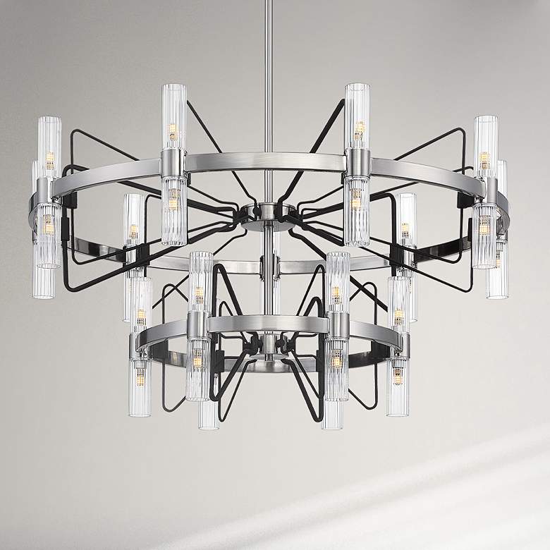 Image 2 Mass Transit 35 inch Wide Brushed Nickel 30-Light LED Pendant