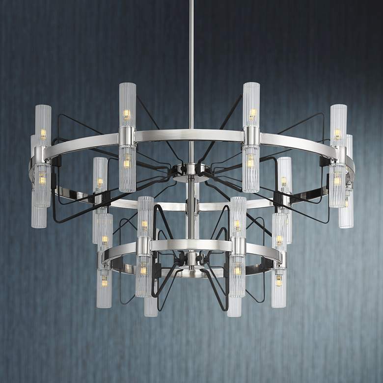 Image 1 Mass Transit 35 inchW Brushed Nickel 30-Light 2-Tier Chandelier