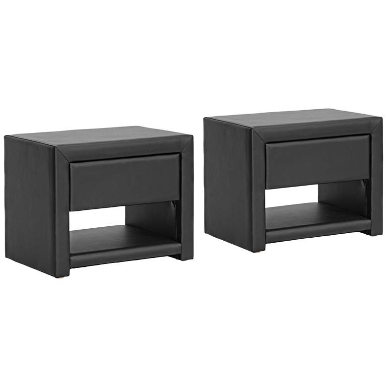 Image 1 Massey 19 1/2 inch Wide Black Upholstered Modern Nightstands Set of 2