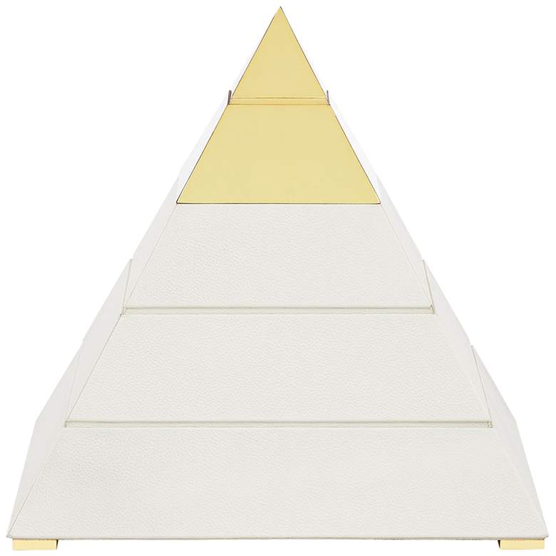 Image 1 Mastaba 12 1/4"H White and Polished Brass Pyramid Sculpture