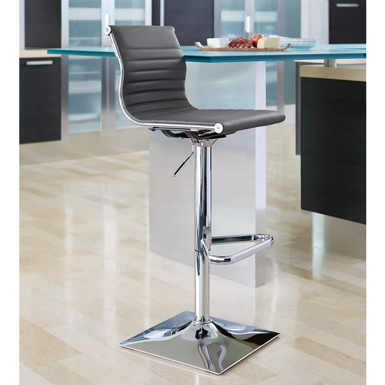 Image 1 Master Gray Faux Leather Chrome Adjustable Swivel Bar Stool