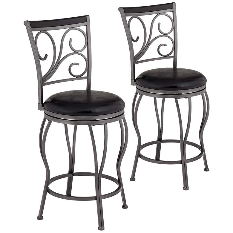 Image 2 Mateo 39 1/2 inch Charcoal Swivel Counter Stools Set of 2