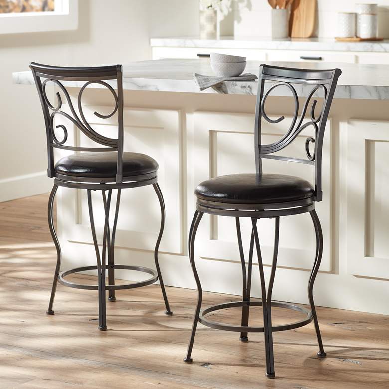 Image 1 Mateo 39 1/2 inch Charcoal Swivel Counter Stools Set of 2