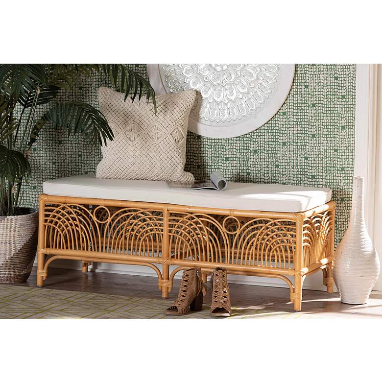Image 1 Materra 48" Wide Natural Brown Rattan Rectangular Bench