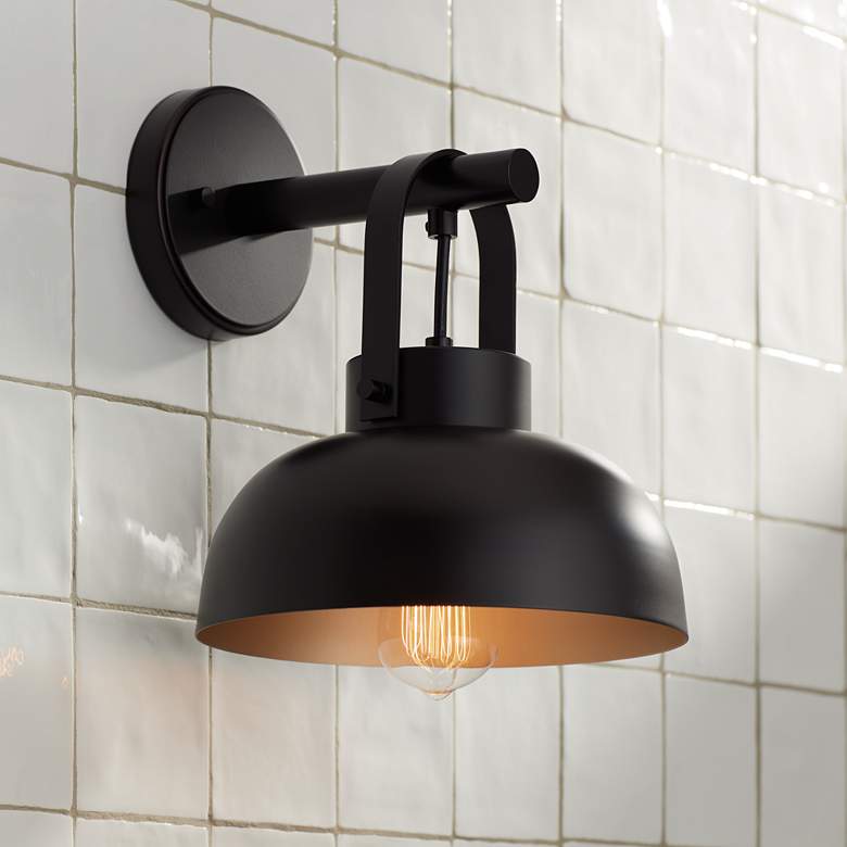 Image 1 Mather 11" High Bronze Metal Dome Wall Sconce