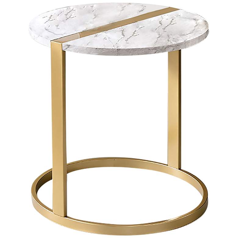 Image 2 Mather 17 3/4 inch Wide Round White Faux Marble Top Side Table