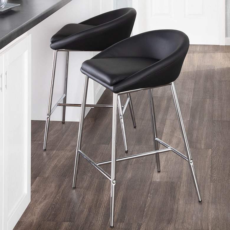 Image 1 Matisse 25 3/4" Black Faux Leather Counter Stools Set of 2