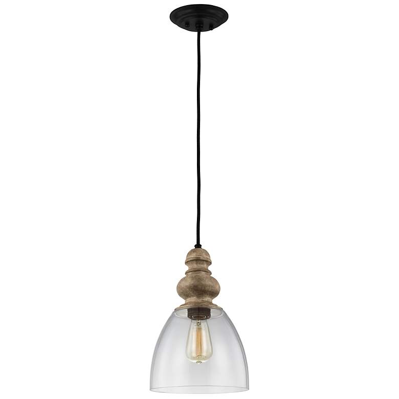 Image 1 Matrimonio 9" Wide Driftwood and Dark Zinc Mini Pendant