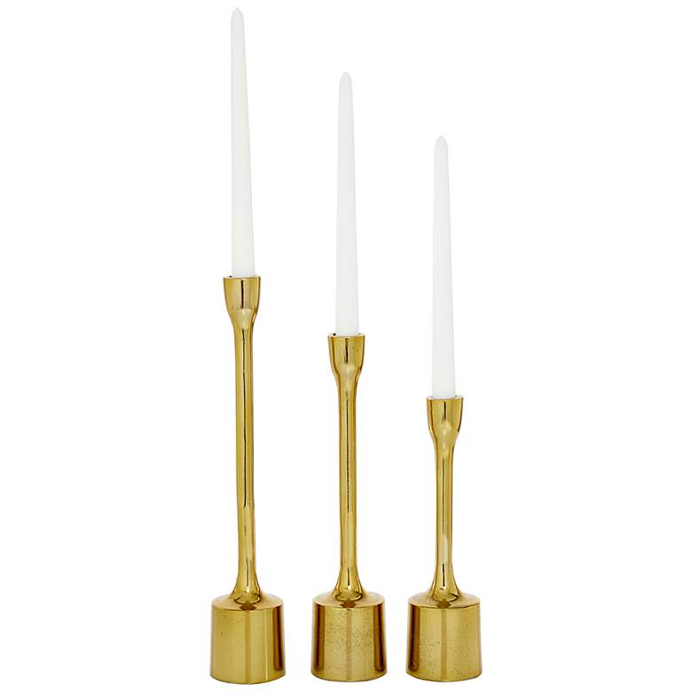 Image 2 Matrix Shiny Gold Metal Taper Candle Holders Set of 3