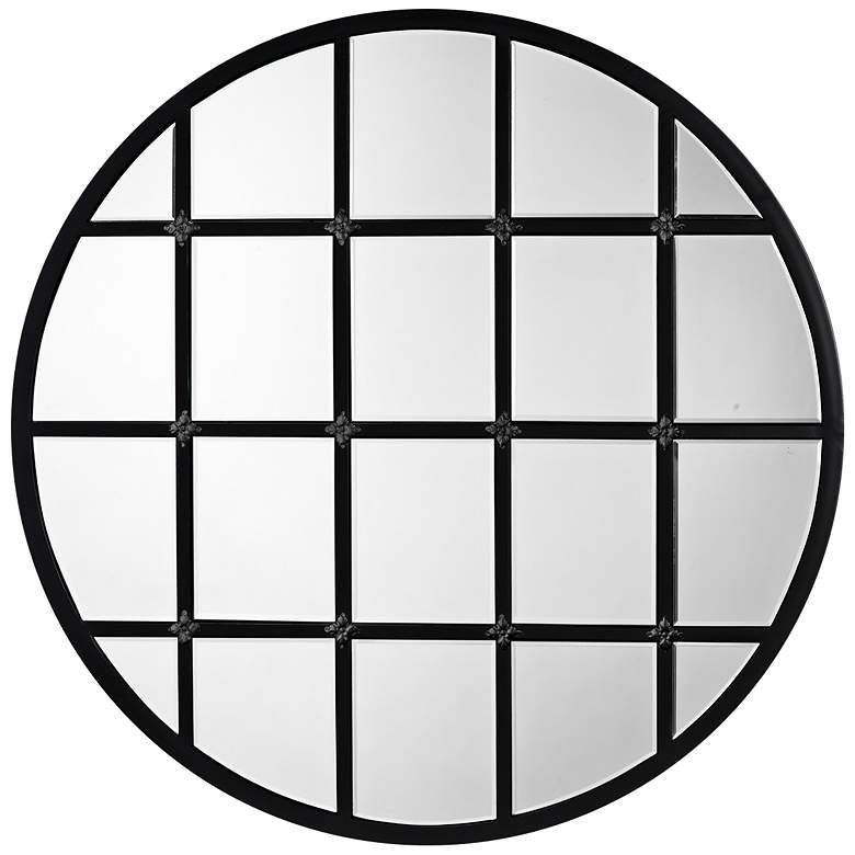 Image 1 Matte Black 36 inch Round Grid Wall Mirror